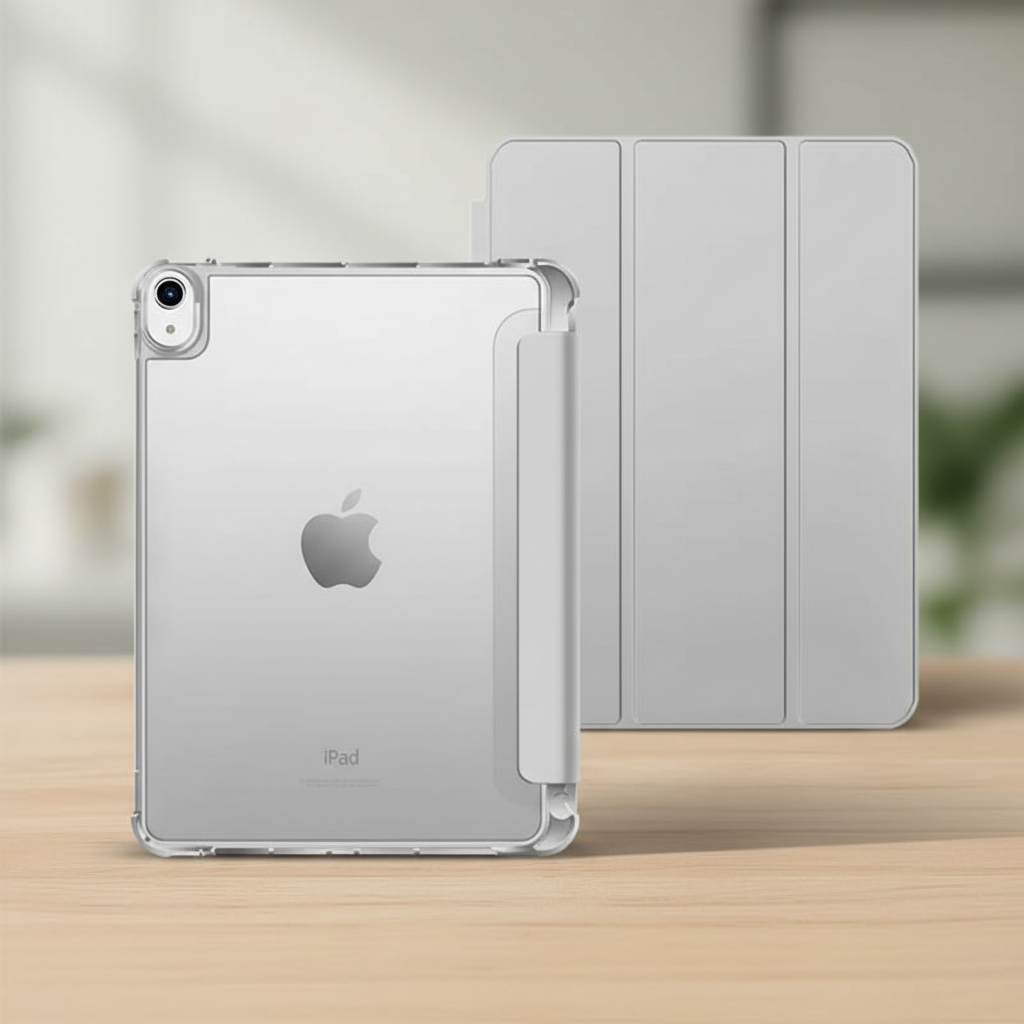 LZEL Imperium Trifolio Smart Folio Case for iPad 10.9" / 11" (A16-2025) – Transparent Back | Light Gray
