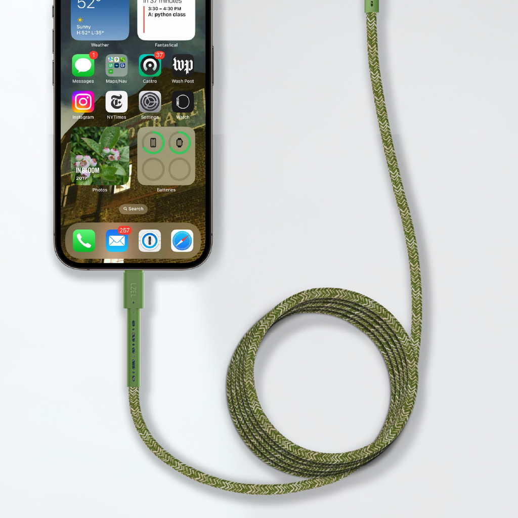 LZEL Celeris Charge AXC Braided USB-A to USB-C 2.0 Cable, 480Mbps, 15W Max, 1m | Green