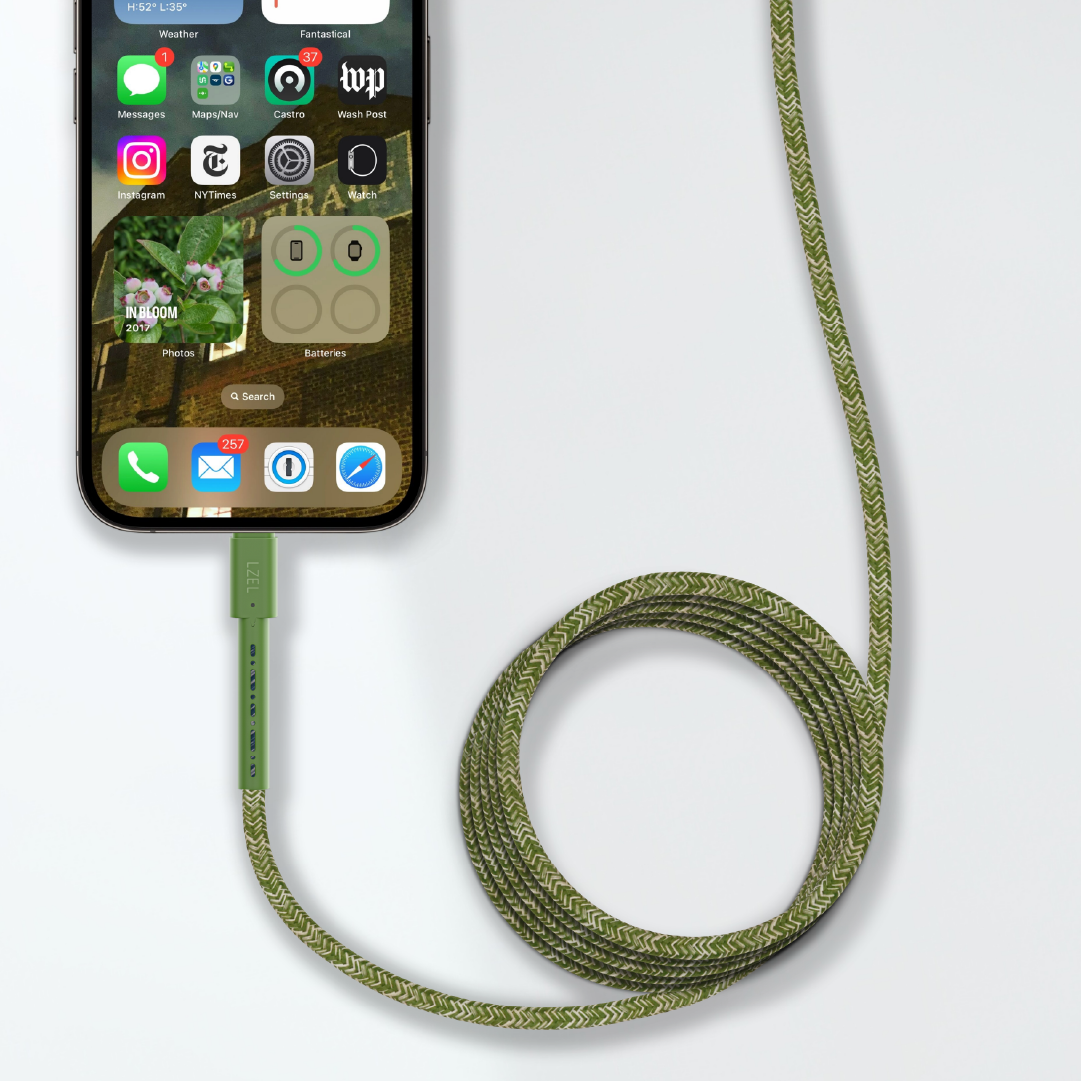 LZEL Celeris Charge CXL Braided USB-C to Lightning Cable, 480Mbps, 60W Max, 2m | Green