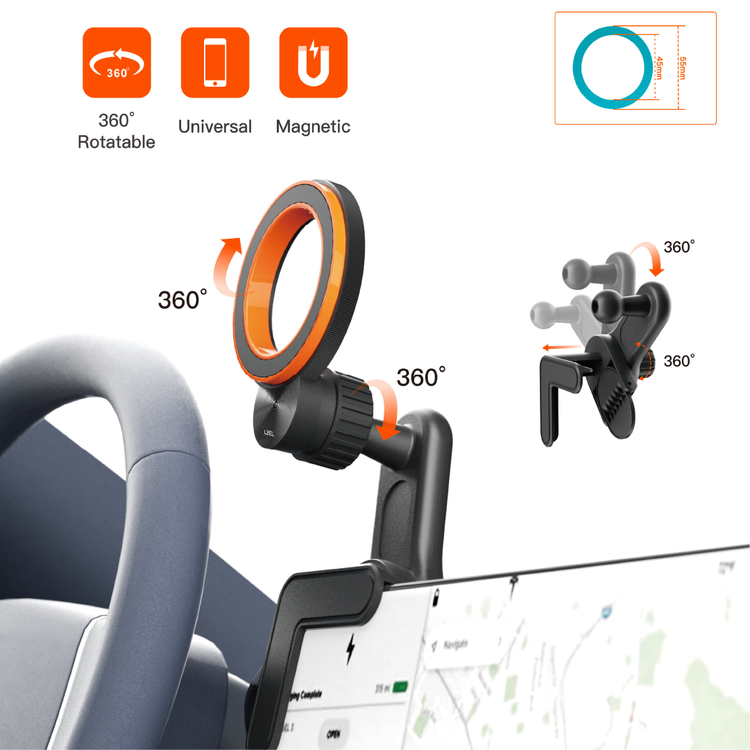 LZEL Mountmag Drive 360Â° Rotating Abs Car Monitor Holder Stable Mount For Tesla, Byd & Ev Cars