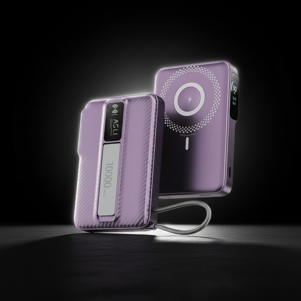 Asli Global Magcrest Flow 5-in-1 Magnetic 10000mAh PD Wireless Power Bank | Purple