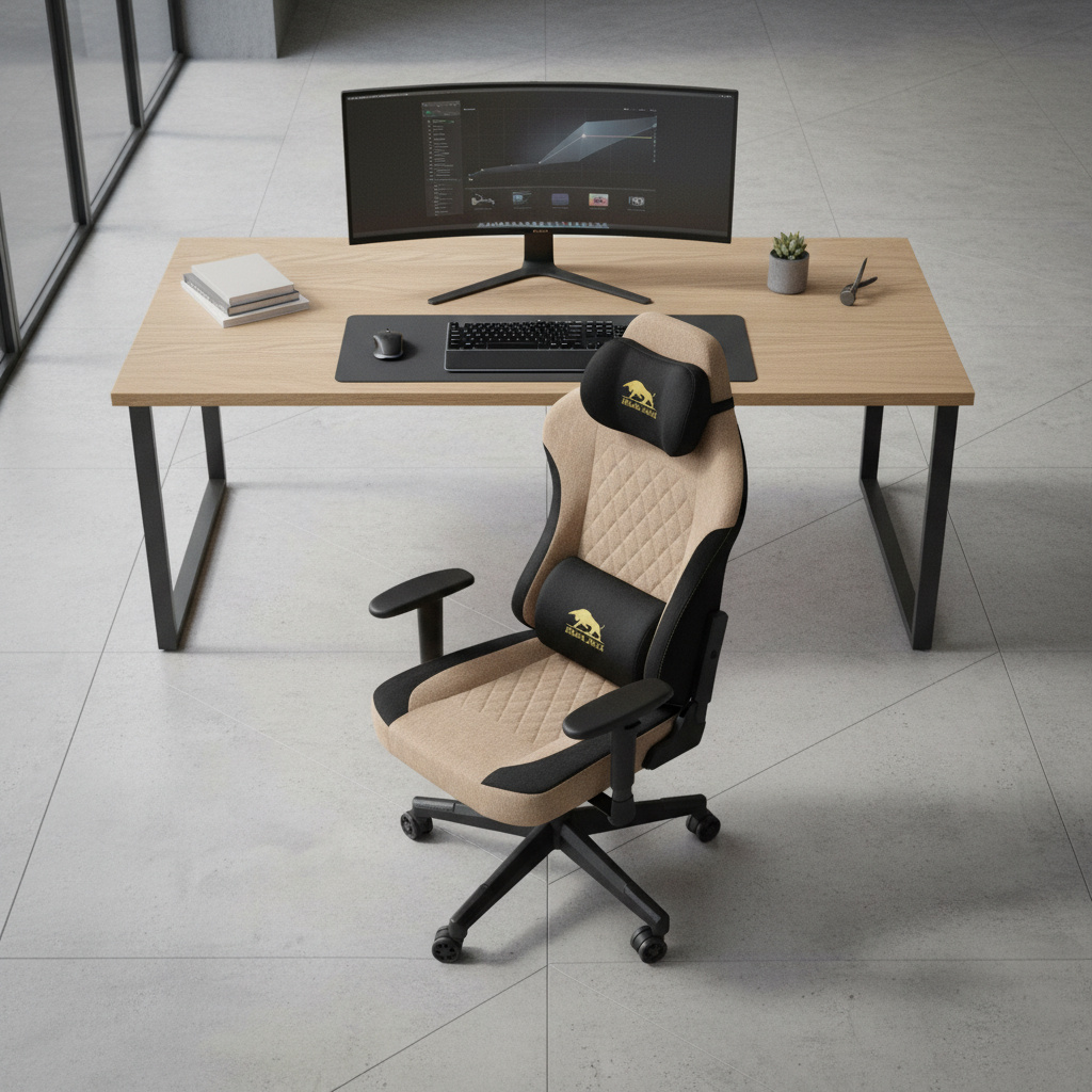 Black Bull Gaming Chair With Molded Headrest Up & Down - Fabric | Black/Brown