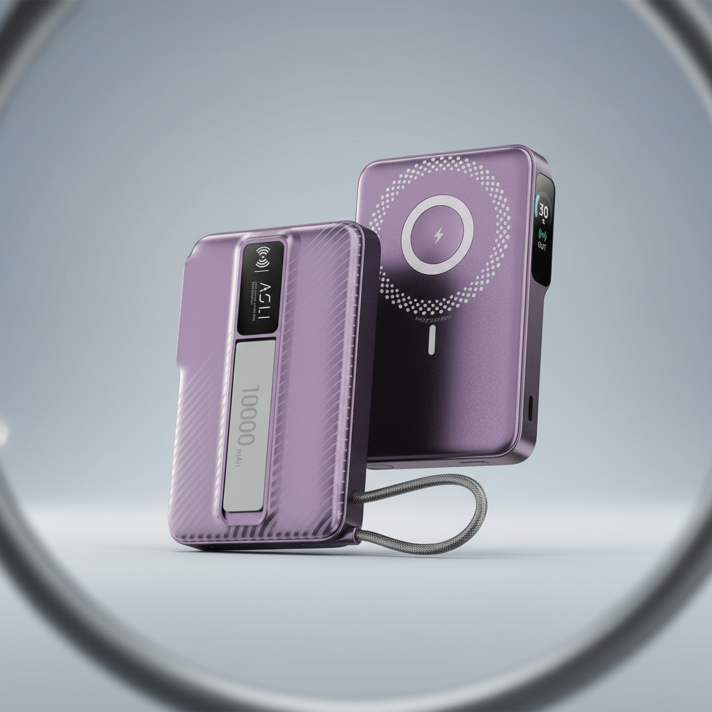 Asli Global Magcrest Flow 5-in-1 Magnetic 10000mAh PD Wireless Power Bank | Purple