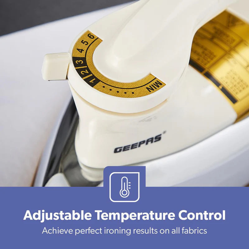 Geepas Automatic Heavy Weight Dry Iron| 1200W|Teflon Coated Soleplate| Adjustable Temperature Control| Overheat Protection| Smooth Glide Design