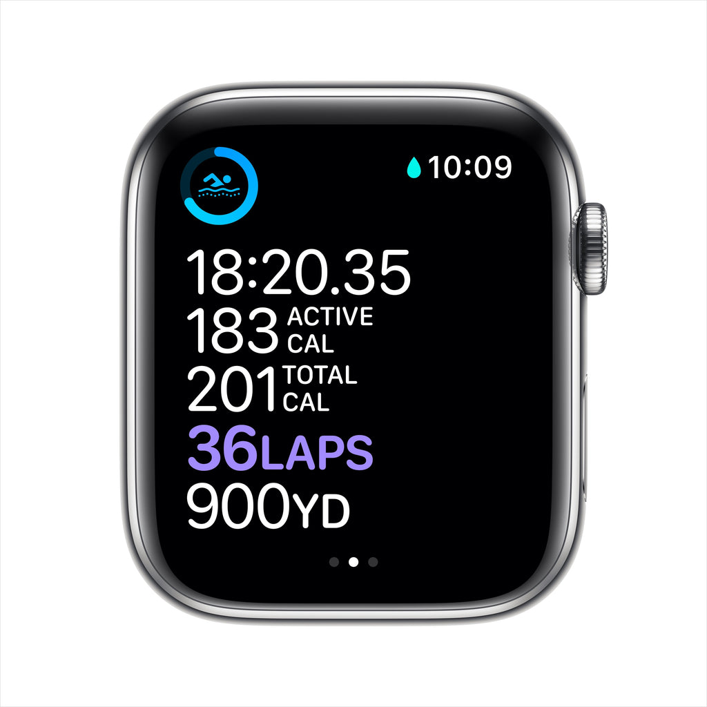 Apple Watch Series 6 GPS + Cellular, 44mm Silver Stainless Steel Case with White Sport Band - Regular