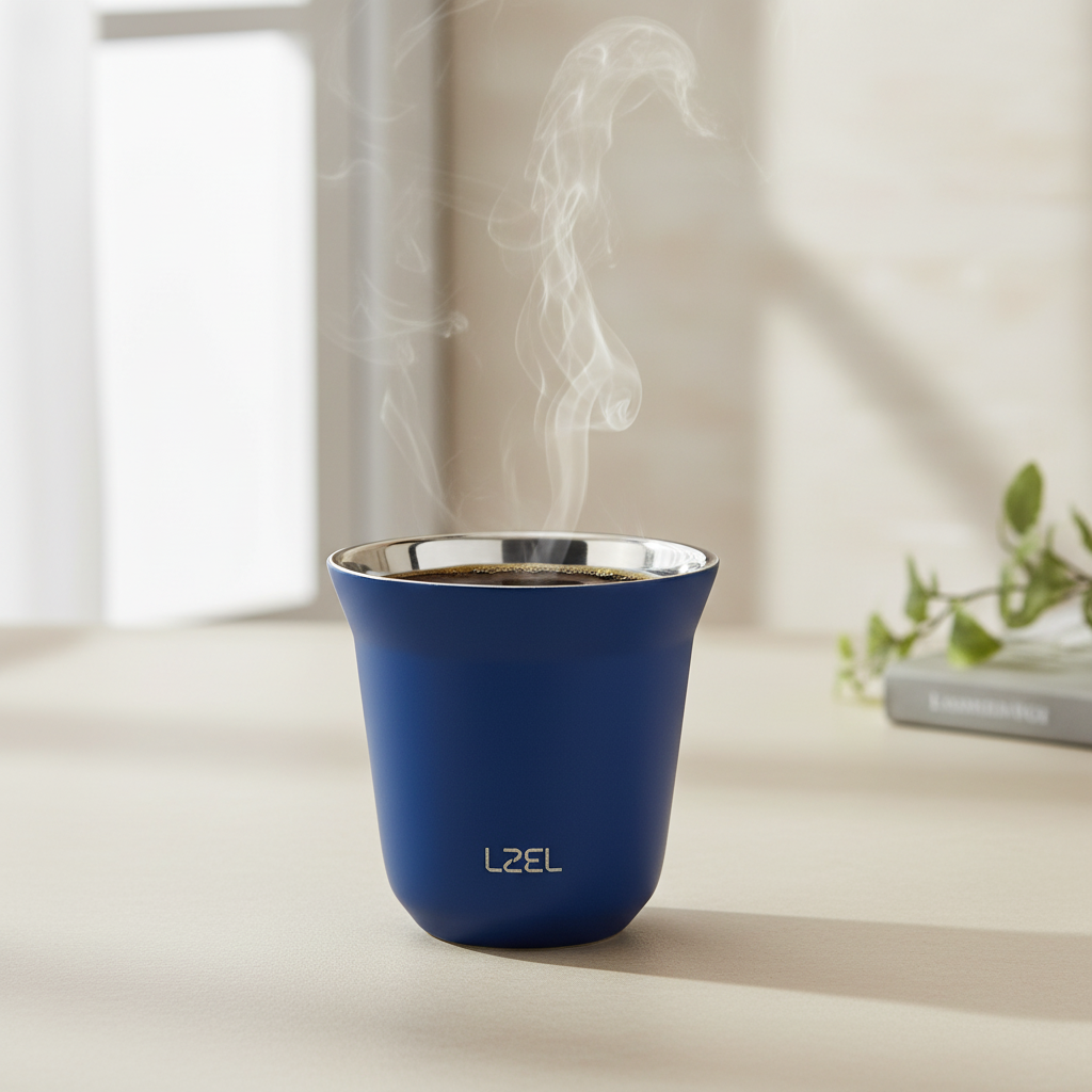 LZEL Small Double Wall Insulated Stainless Steel Espresso Cup 80 ml – Reusable & Dishwasher Safe Mugs | Blue