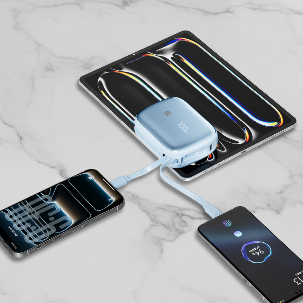 90 Percent Primflux Mini 22.5W Dual Built-In Cables Power Bank Powerdelivery Qc 3.0 | Usb-C & Lightning | Blue