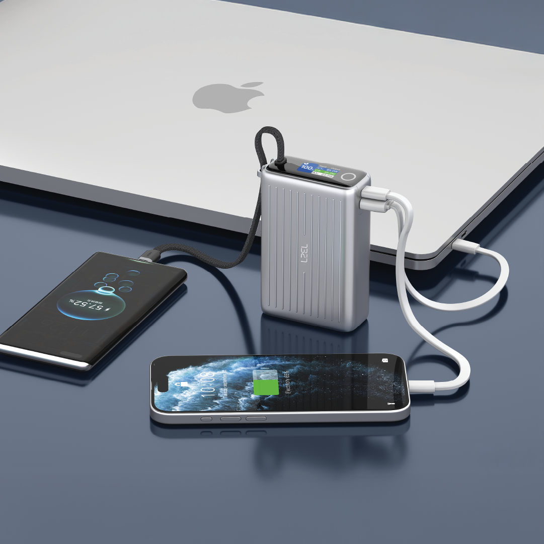 LZEL Neurode Sync 20000Mah Pd3.0 & Qc3.0| 65W |Built-In-Usb-C Cable Pd Power Bank | Silver