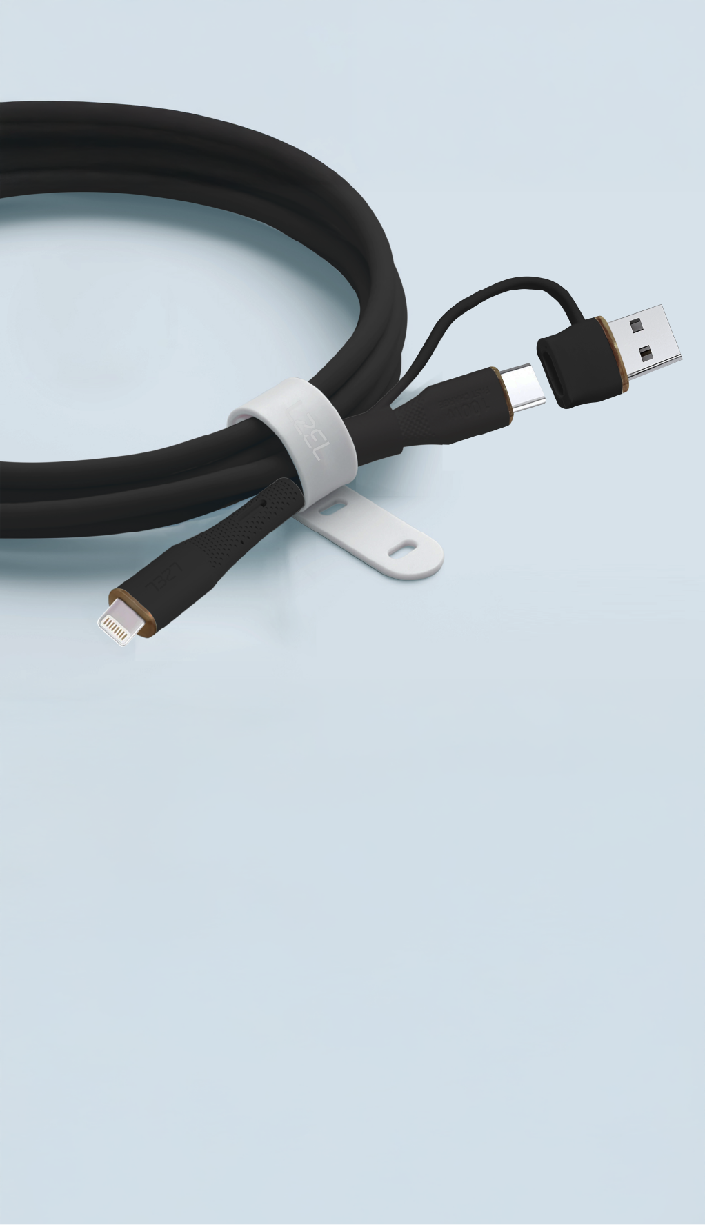 LZEL Celeris PowerDuo – 2-in-1 USB-C to Lightning 27W Silicone Cable (30cm) Built-in USB-A Connector | Black