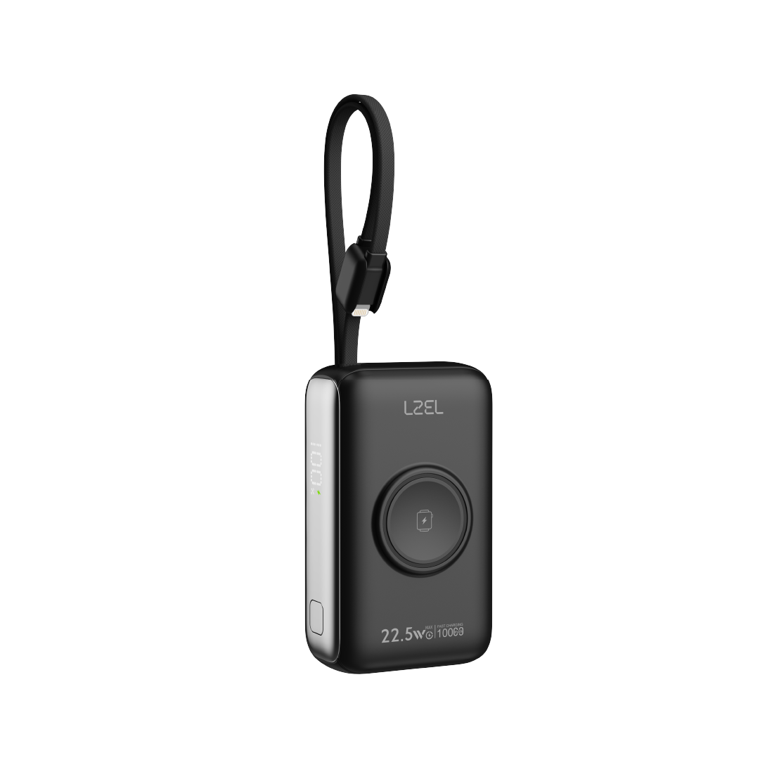 LZEL Ampflow10 Mini 10000Mah Pd Power Bank 22.5W | Built-In Type-C & Lightning Cable | Wireless Charging