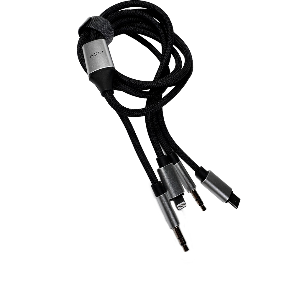 Asli Global Powertriflex Audio 3-In-1 Braided 3.5Mm Aux Audio Cable | Black
