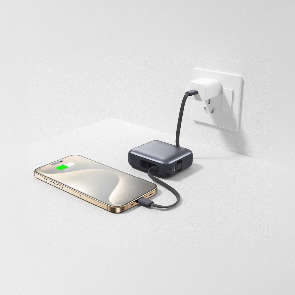 LZEL Neurode Sync Mini 10000Mah  Pd3.0 & Qc 3.0|25.5W|Built-In Type-C & Lighting Power Bank | Gray