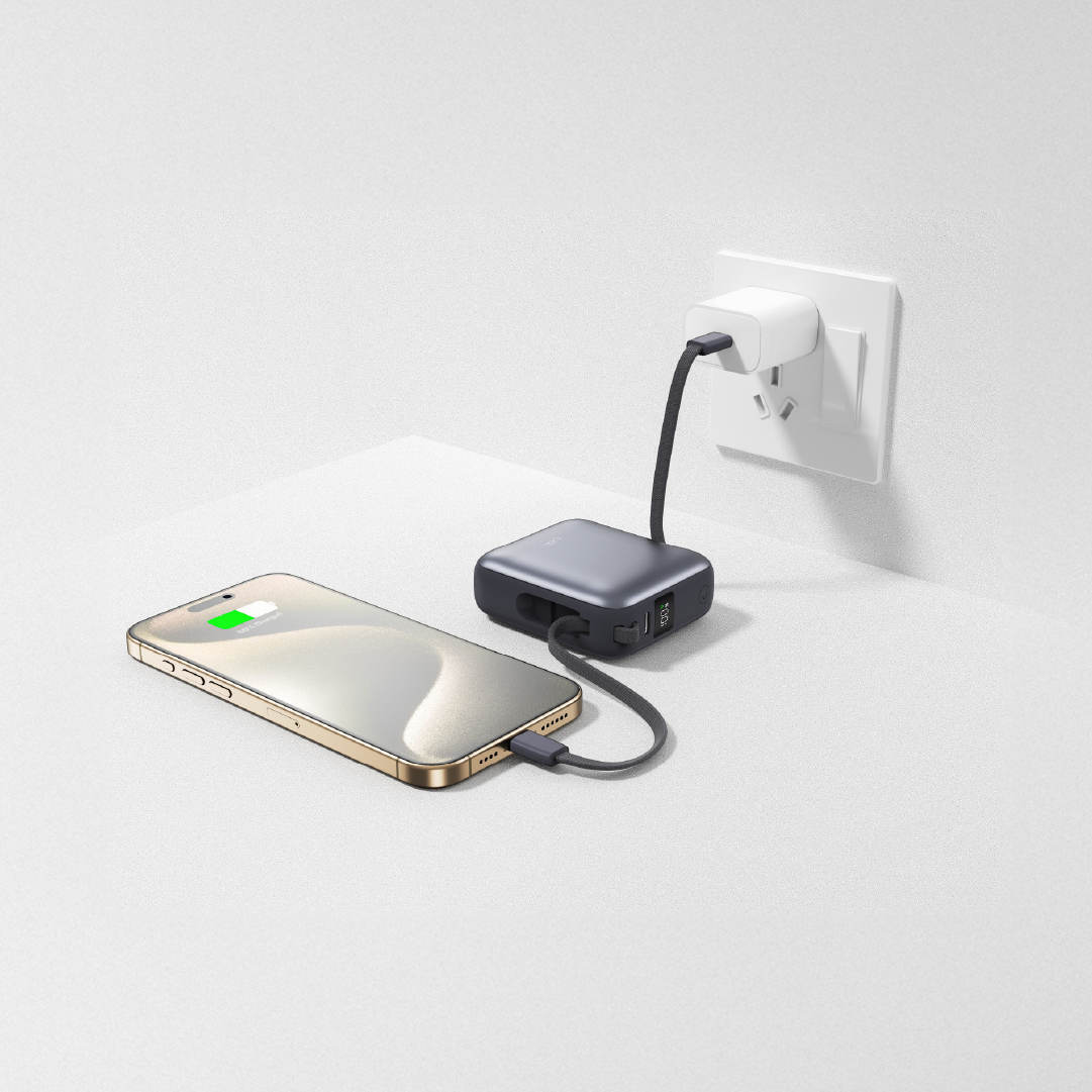 LZEL Neurode Sync Mini 10000Mah  Pd3.0 & Qc 3.0|25.5W|Built-In Type-C & Lighting Power Bank | Gray