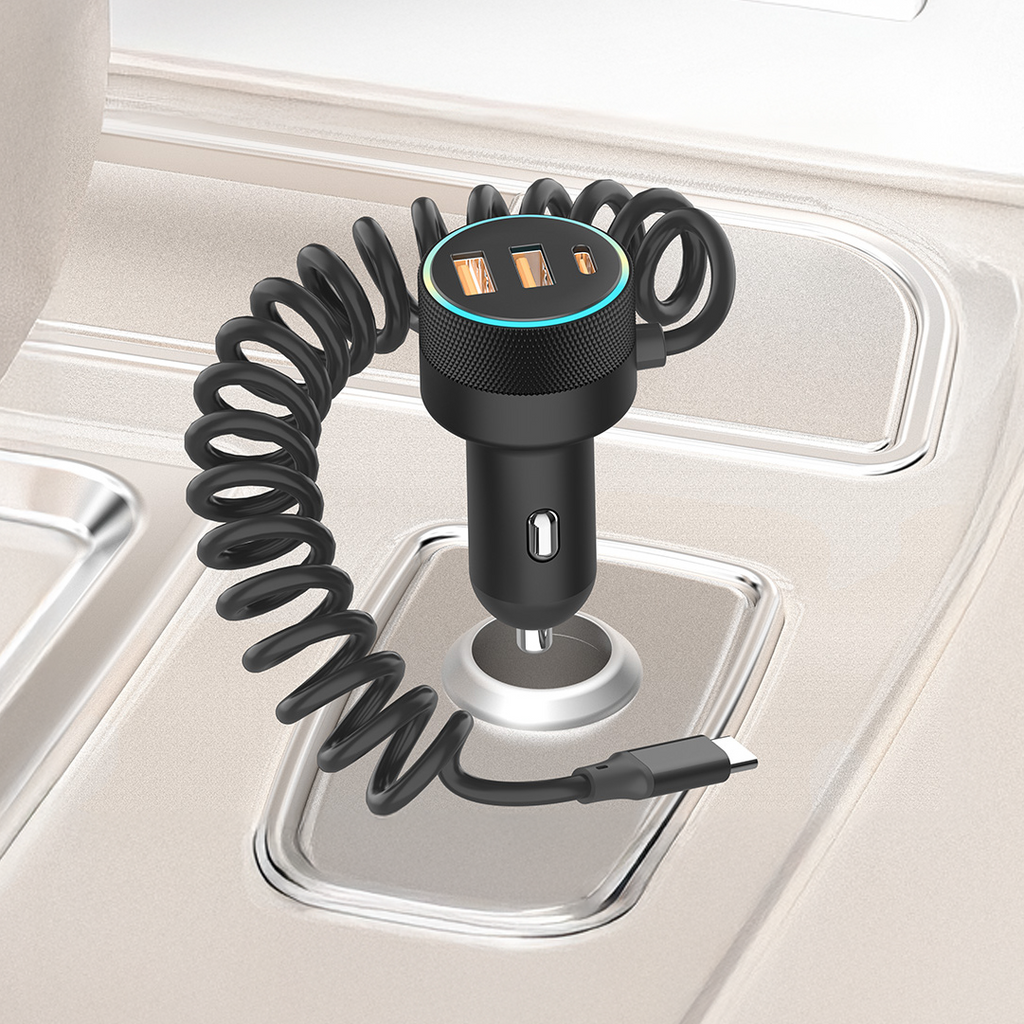 LZEL PulseCharge Pro 70W Multi-Port Car Charger with 7-Color LED Light