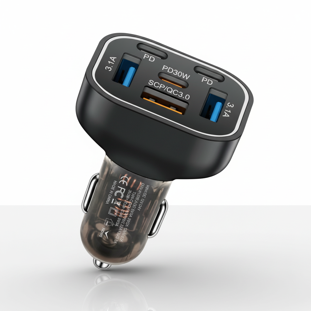 Asli Global PrimusCharger Q 63W 6-Port Transparent Car Charger with 3 PD & QC 3.0  | Transparent