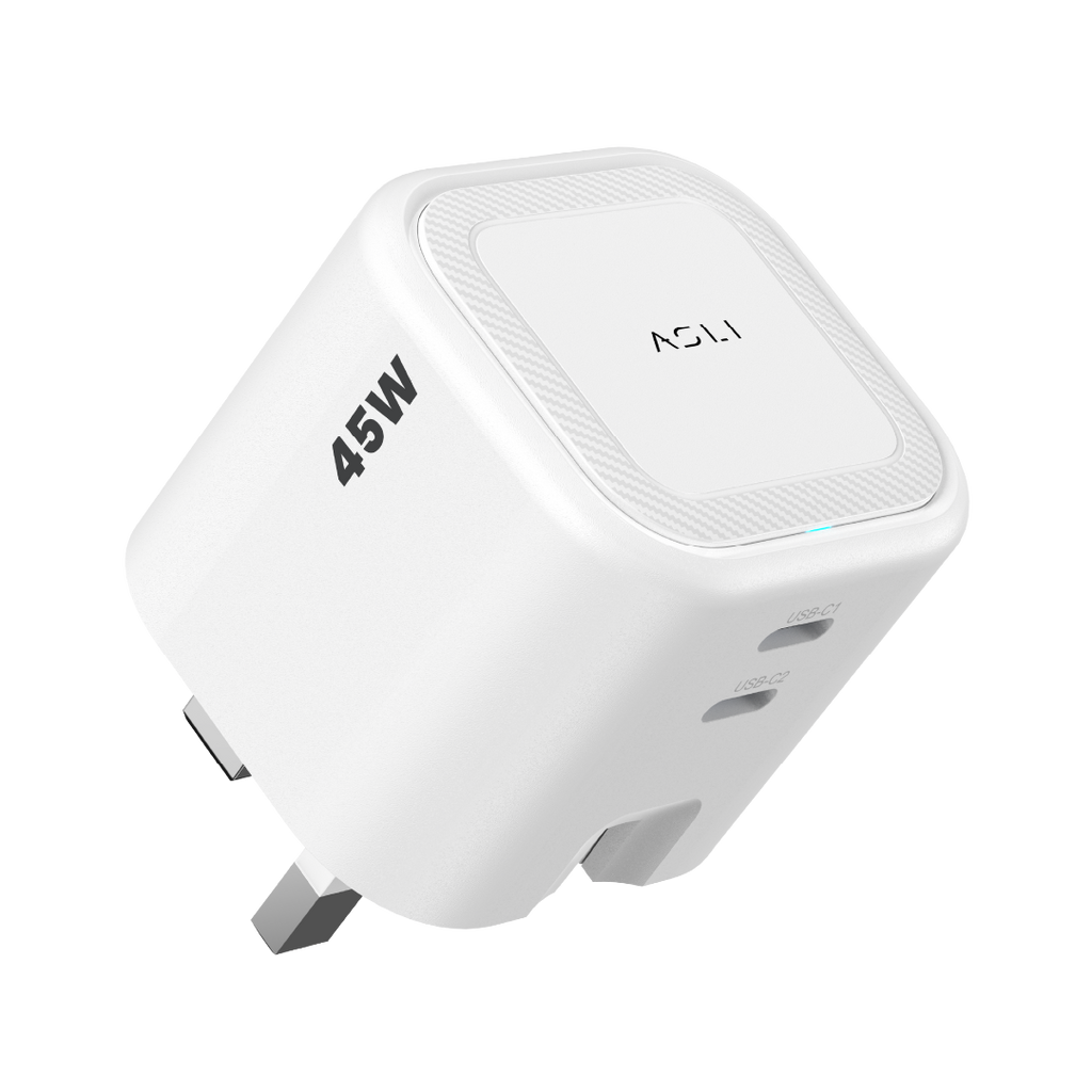Asli  Global Powercore Dual 45 Gan Dual-Port Usb-C Fast Charger | White