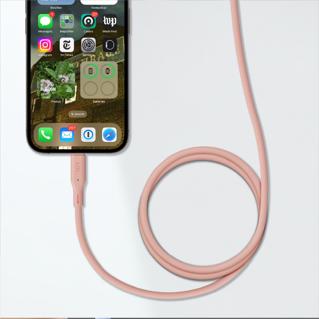 LZEL Celeris Silox CXL Soft Silicone USB-A to Lightning Cable, 480Mbps, 15W Max, 1m | Pink