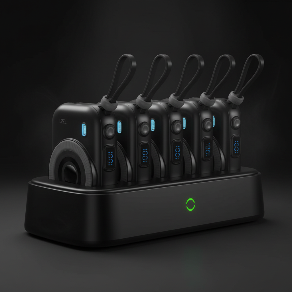 LZEL PentaEnergia Station - 5X 10,000mAh Wireless Power Bank & Charging Dock with Built-in Cable | Black