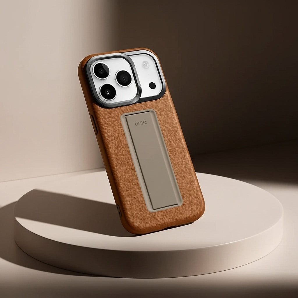 UNIQ Hybrid Heldro Pro MagClick Case with Camera Stand for iPhone 17 Pro | Caramel