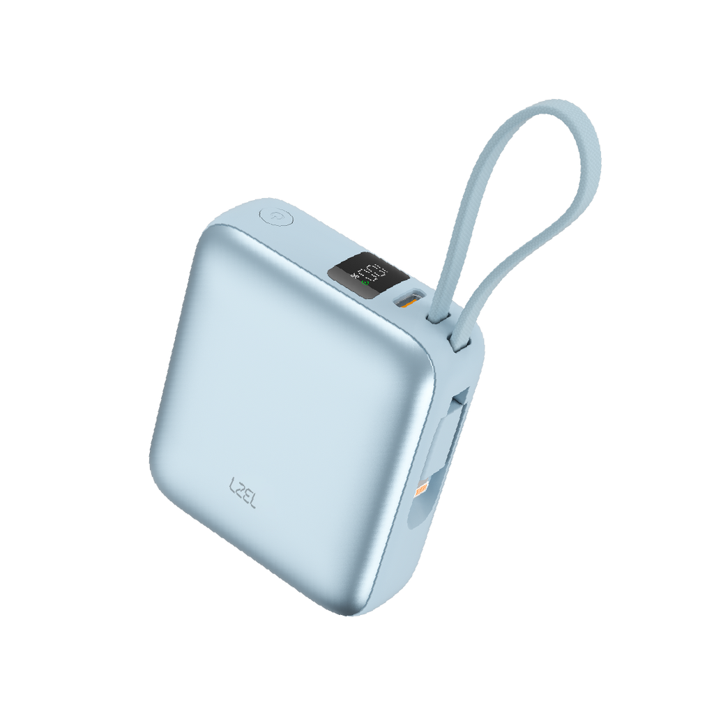 LZEL Neurode Sync Mini 10000Mah  Pd3.0 & Qc 3.0|25.5W|Built-In Type-C & Lighting Power Bank | Blue
