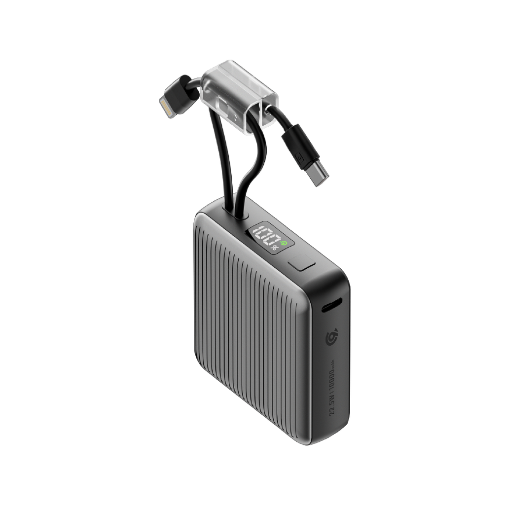 90 Percent Primcore Neo 22.5W Dual Built-In Cables Power Bank Powerdelivery | Qc 3.0 | Usb-C & Lightning | Gray