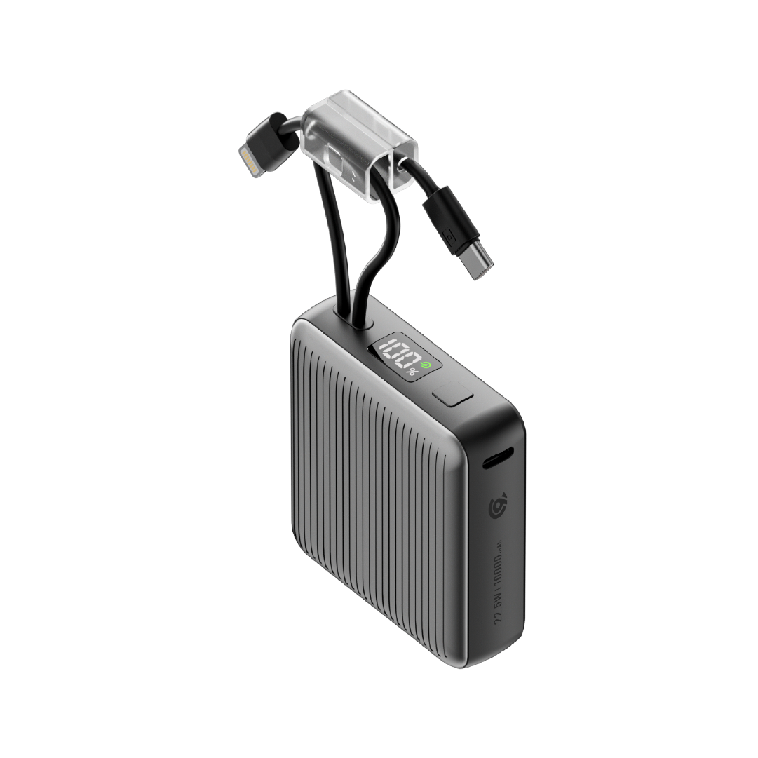 90 Percent Primcore Neo 22.5W Dual Built-In Cables Power Bank Powerdelivery | Qc 3.0 | Usb-C & Lightning | Gray
