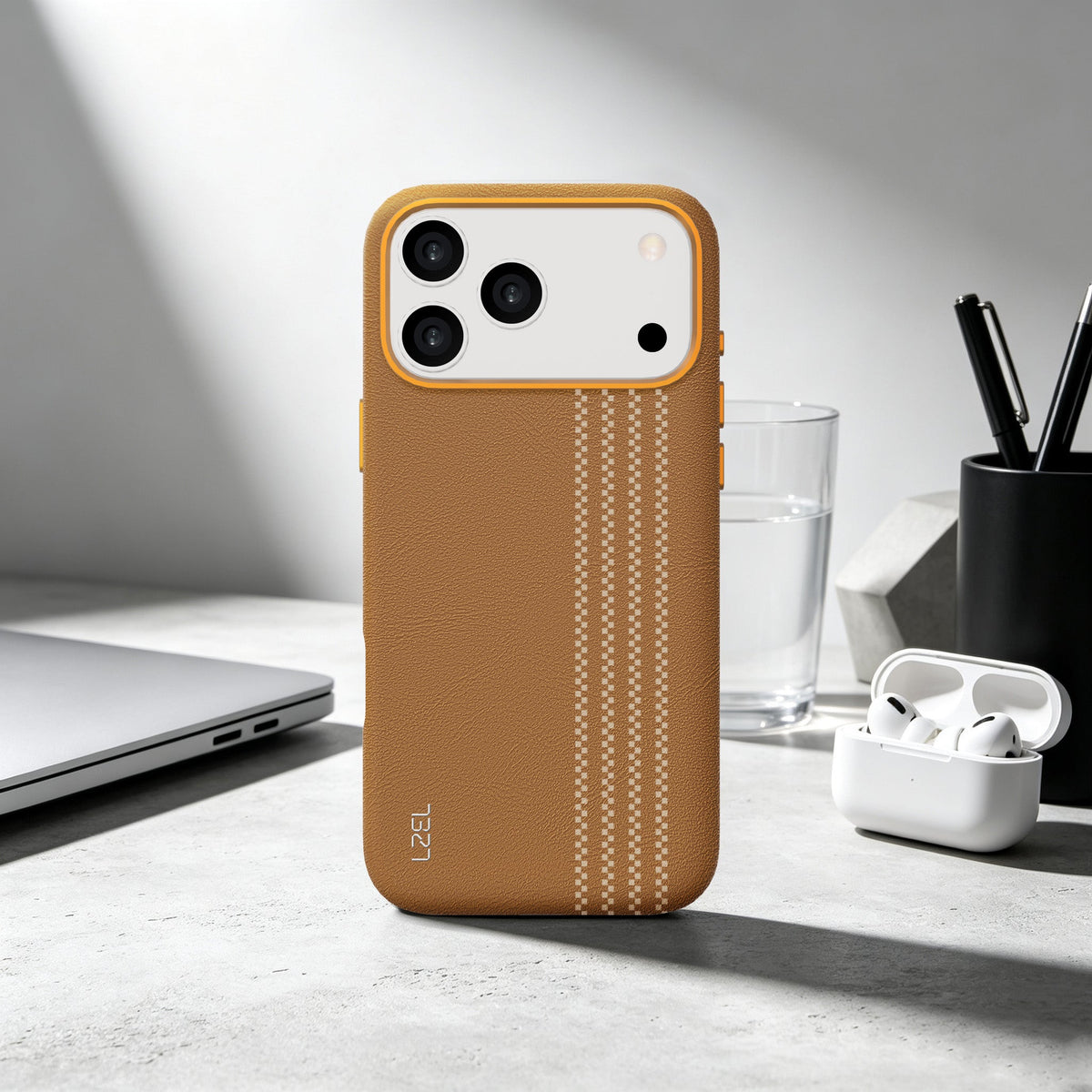 LZEL MAGLINEAR Premium Leather MagSafe Case with Linear Pattern for iPhone 18 Pro & 18 Pro Max
