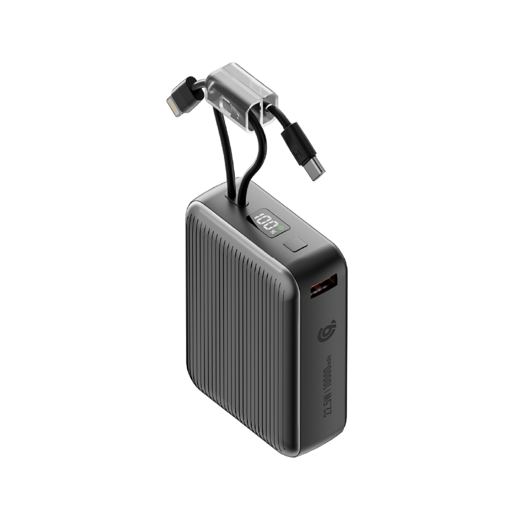 90 Percent Primcore Neo 22.5W Dual Built-In Cables Power Bank Powerdelivery | Qc 3.0 | Usb-C & Usb-A, And With Lightning | Gray