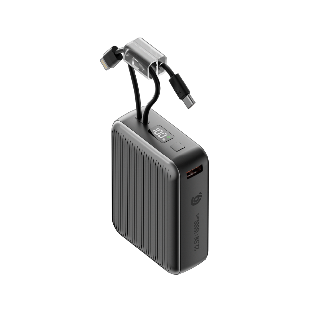 90 Percent Primcore Neo 22.5W Dual Built-In Cables Power Bank Powerdelivery | Qc 3.0 | Usb-C & Usb-A, And With Lightning | Gray