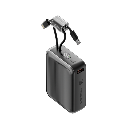 90 Percent Primcore Neo 22.5W Dual Built-In Cables Power Bank Powerdelivery | Qc 3.0 | Usb-C & Usb-A, And With Lightning | Gray