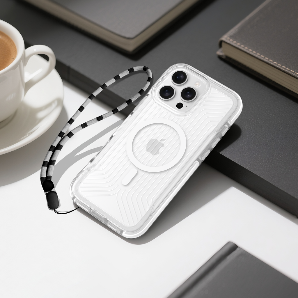 Asli lanyardmag series high-impact magsafe case with built-in lanyard case for 16 pro | White