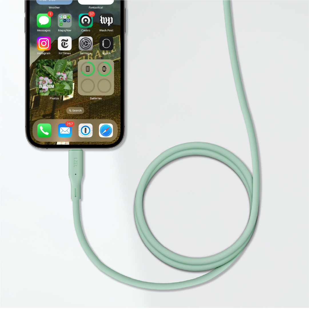 LZEL Celeris Silox CXL Soft Silicone USB-A to USB-C Cable, 480Mbps, 15W Max, 1m | Green