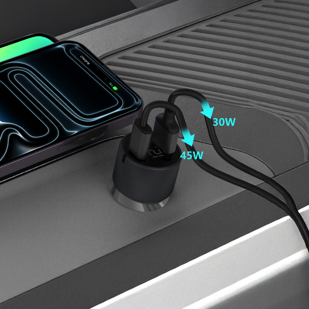 LZEL PulseCharge X2 75W Dual-Port Car Charger â€“ USB-C PD & PPS + USB-A