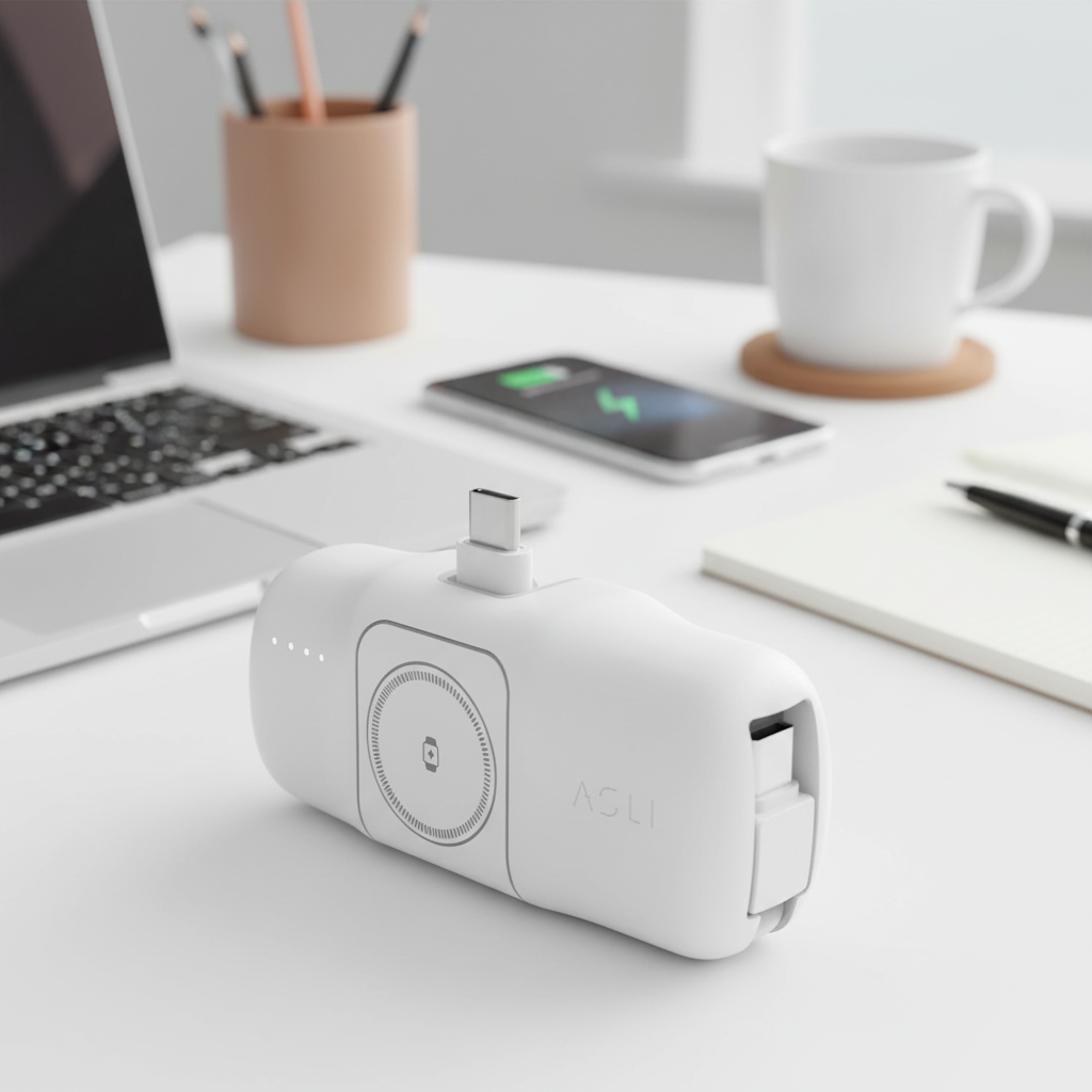 Asli Global 5000mAh Charger POD Prime USB-C Power Bank With Watch Dock | White