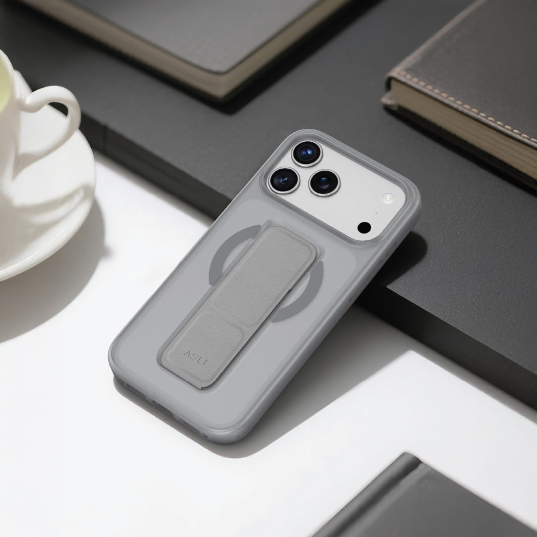 Asli Global MagTrox Gravitas MagSafe Leather Grip Case for iPhone 17 Pro Max | Natural Titanium