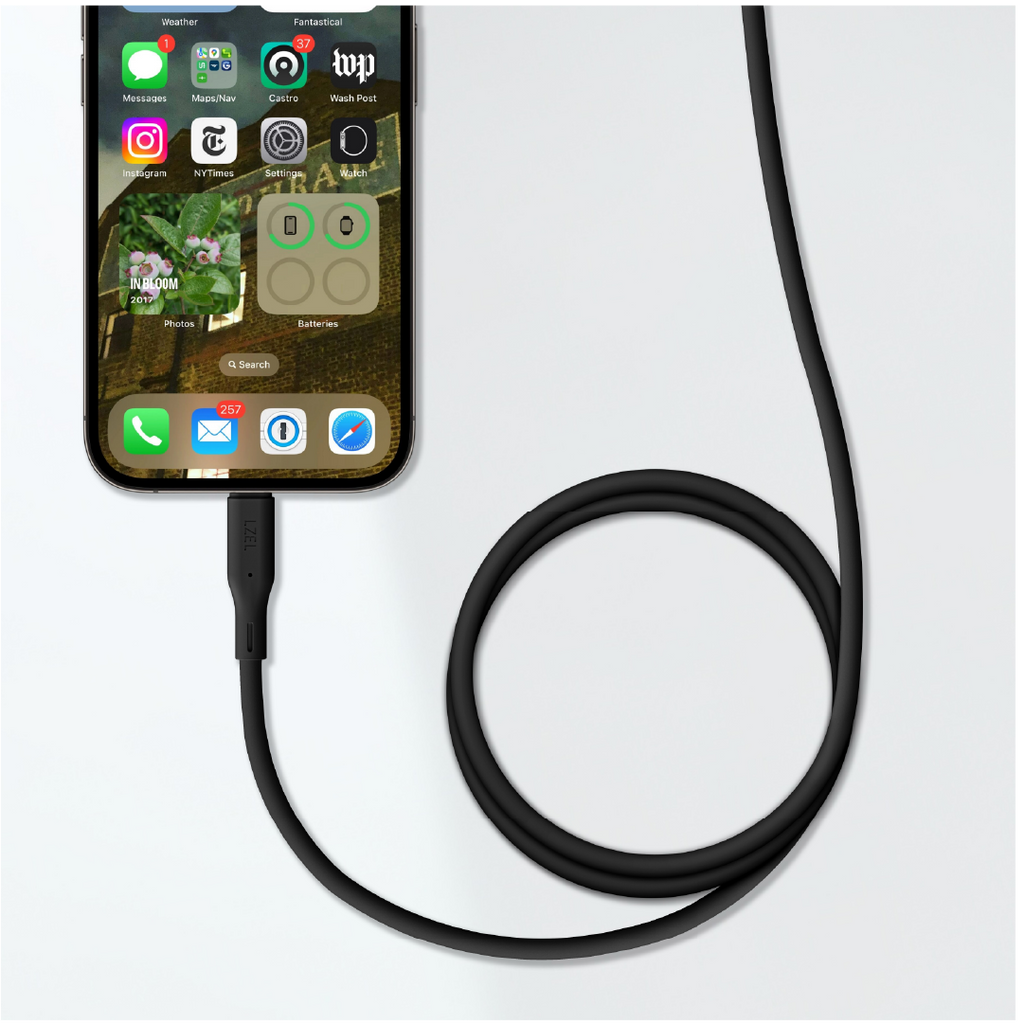 LZEL Celeris Silox CXL Soft Silicone USB-A to Lightning Cable, 480Mbps, 15W Max, 1m | Black