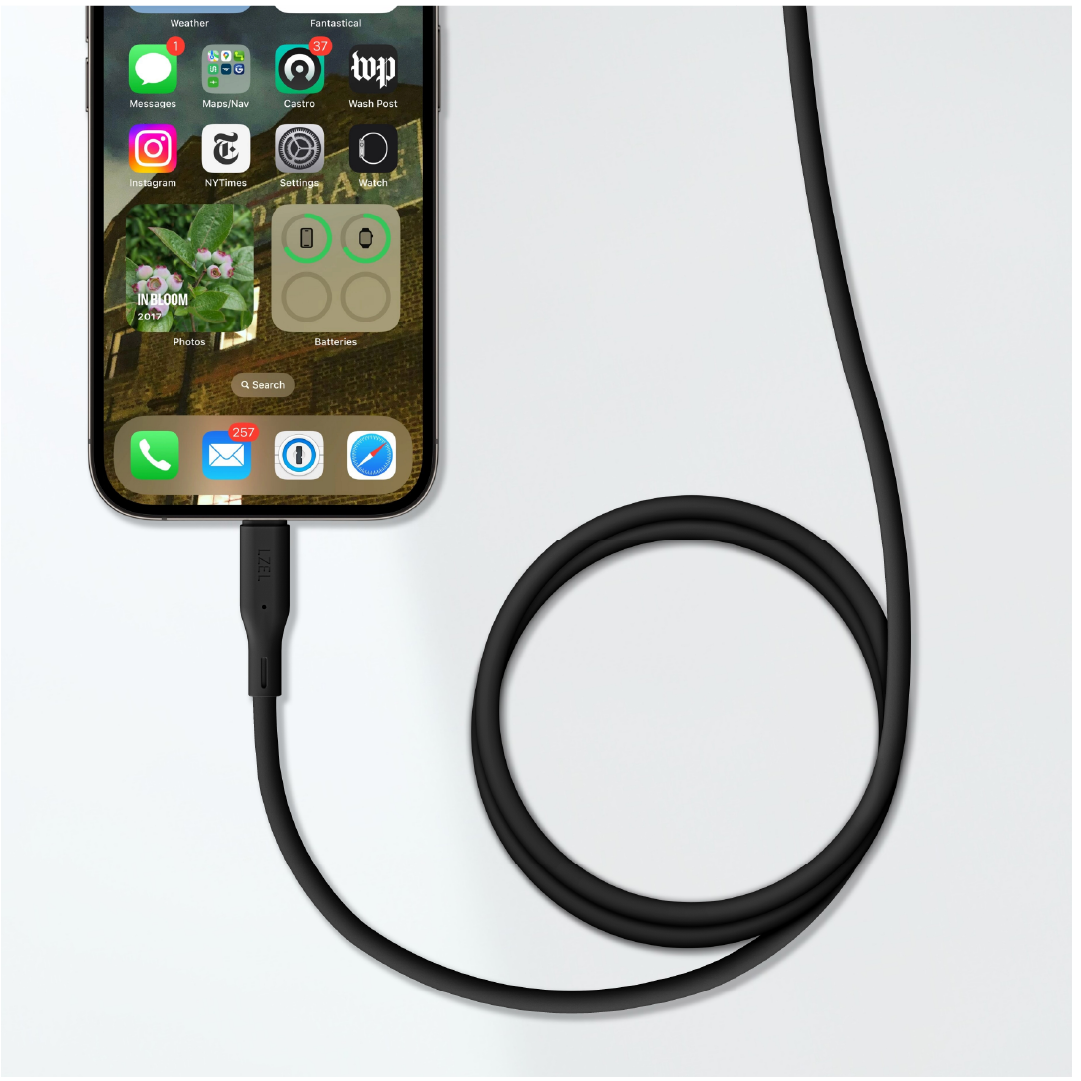 LZEL Celeris Silox CXL Soft Silicone USB-A to Lightning Cable, 480Mbps, 15W Max, 1m | Black