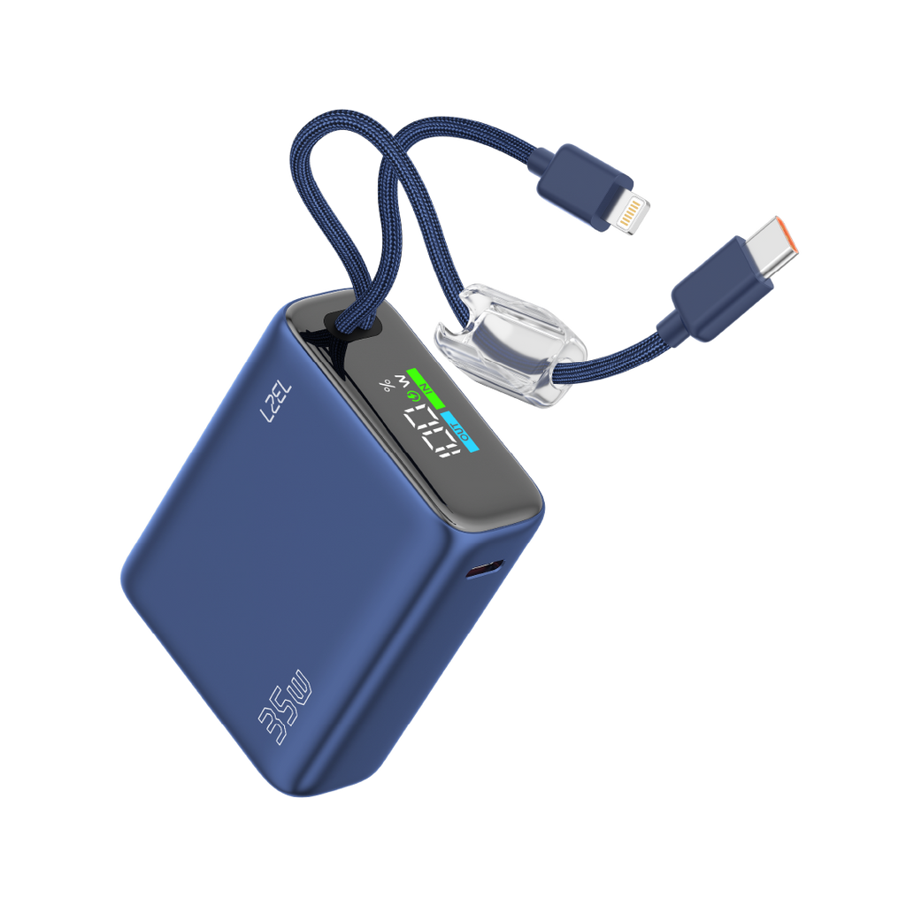 LZEL Neurovolt 10K Pd 35W Mini Power Bank Pd3.0 & Qc3.0 | Usb-C Cable & Lightning Cable | Blue