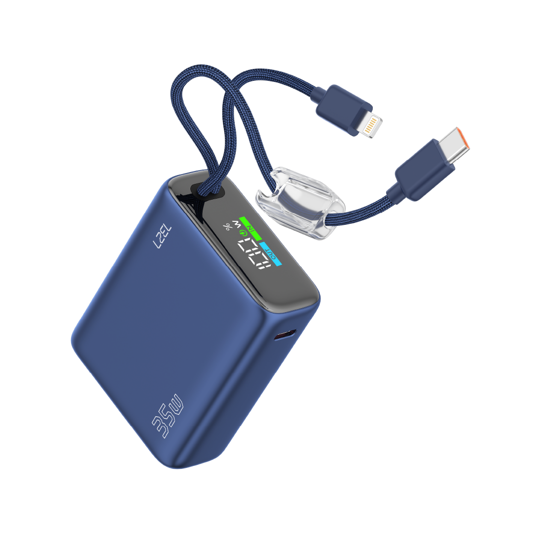 LZEL Neurovolt 10K Pd 35W Mini Power Bank Pd3.0 & Qc3.0 | Usb-C Cable & Lightning Cable | Blue