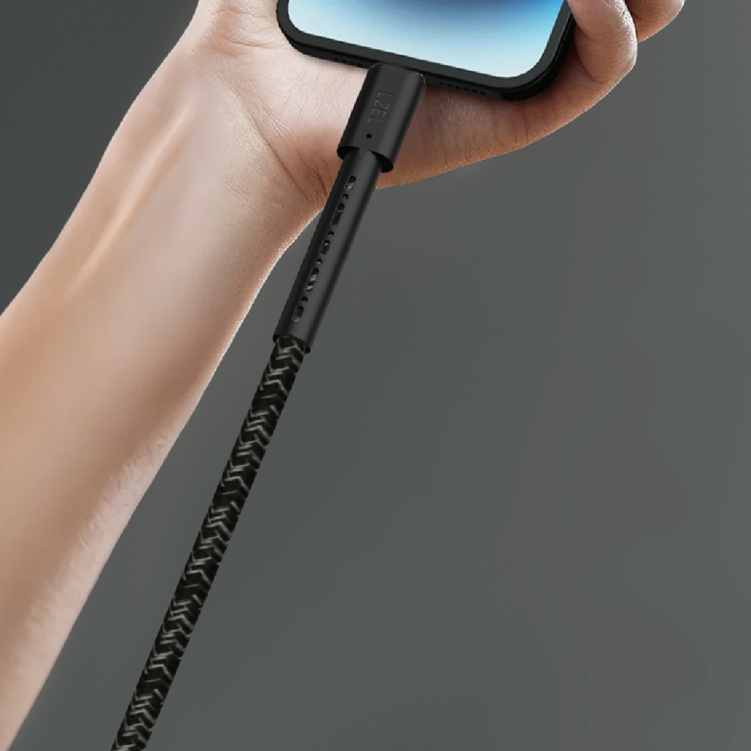 LZEL Celeris Charge AXL Braided USB-A to Lightning Cable, 480Mbps, 15W Max, 2m |  Black