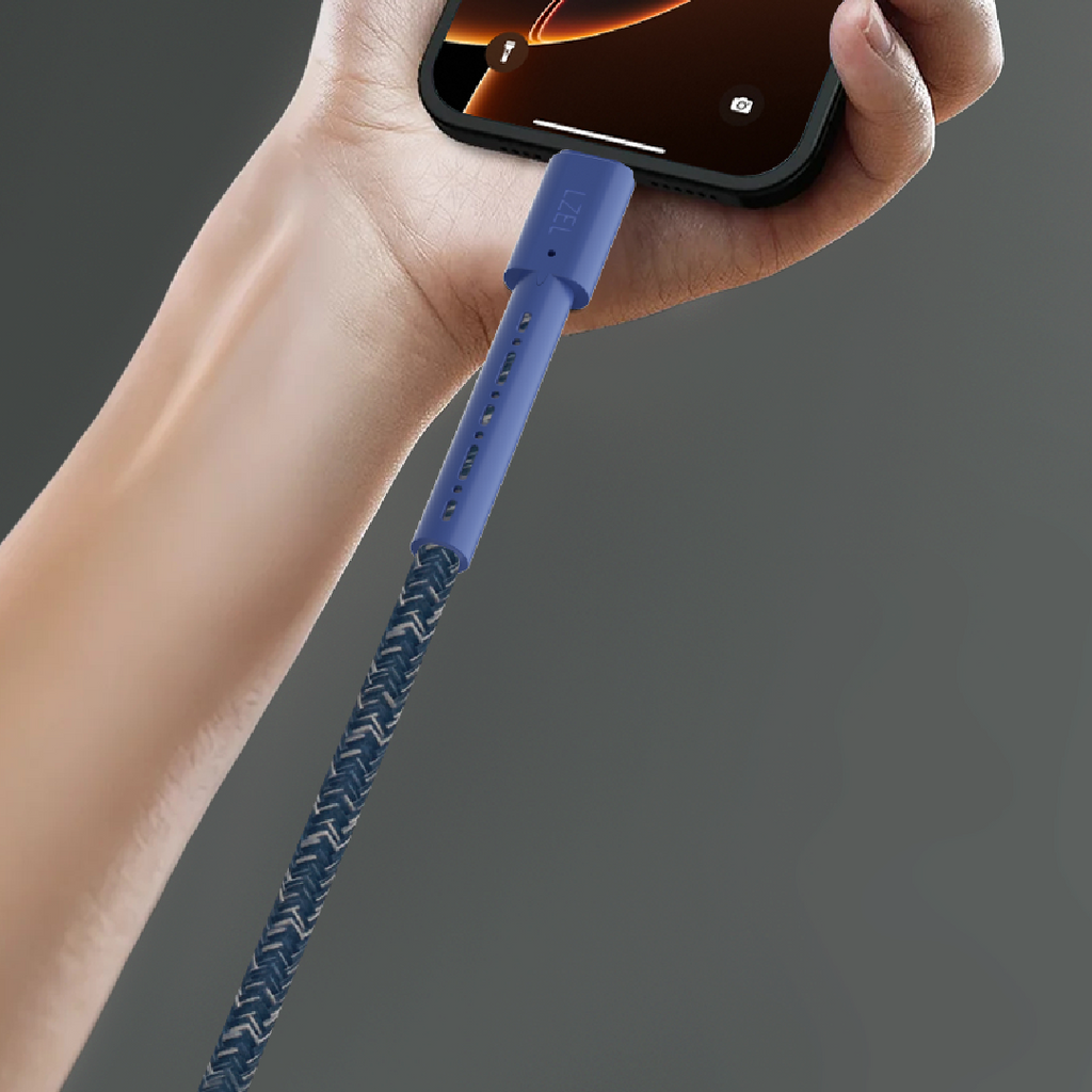 LZEL Celeris Charge AXC Braided USB-A to USB-C 2.0 Cable, 480Mbps, 15W Max, 1m | Blue