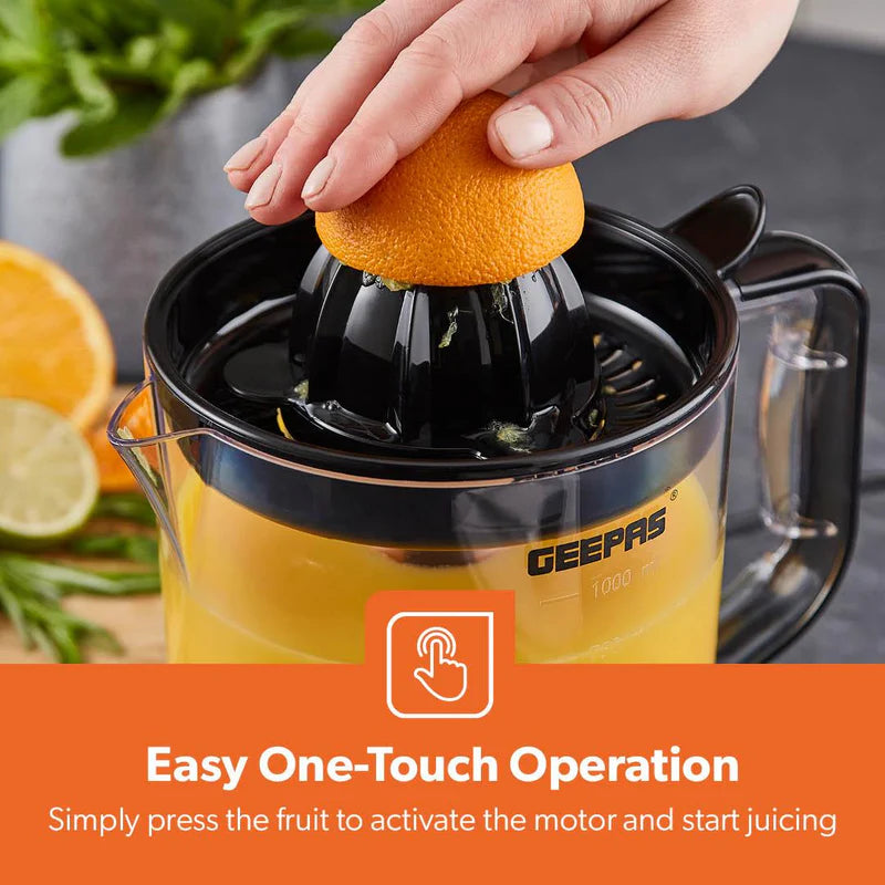 Geepas Citrus Juicer | 1.0L Large Capacity | Two-Way Rotation for Maximum Extraction | Durable Copper Motor | 25W Power | Easy to Clean
