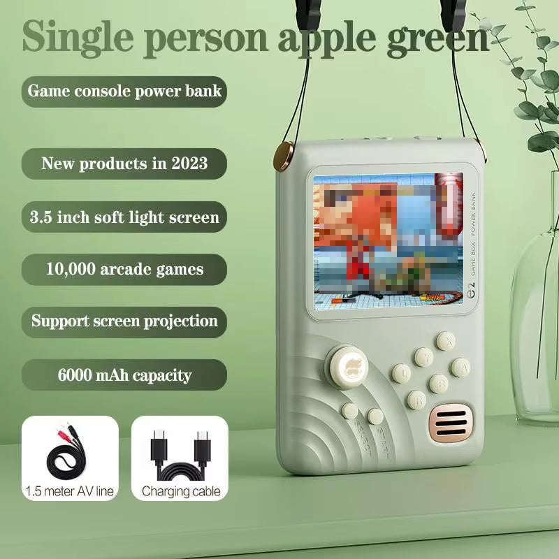Retro Game Console - 3.5-inch IPS Screen, 6000mAh, 10000 Games | Light Green