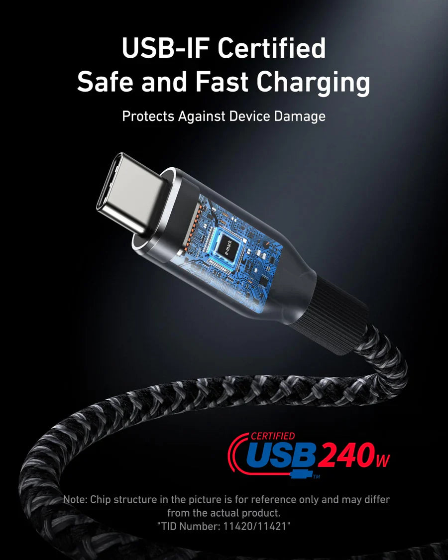 Anker Prime USB-C to USB-C Cable 3ft, 240W, Upcycled-Braided | Black