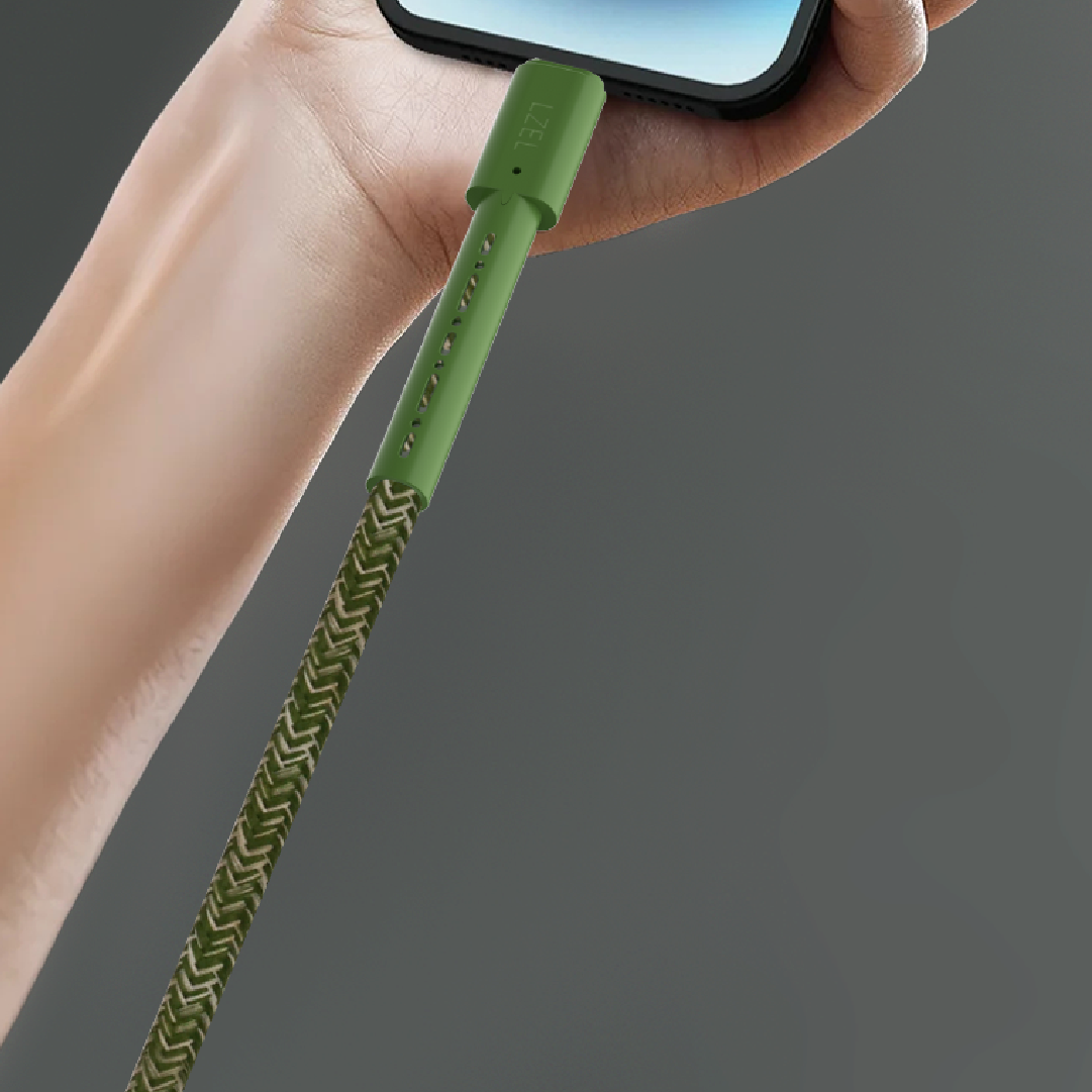 LZEL Celeris Charge AXL Braided USB-A to Lightning Cable, 480Mbps, 15W Max, 1m | Green