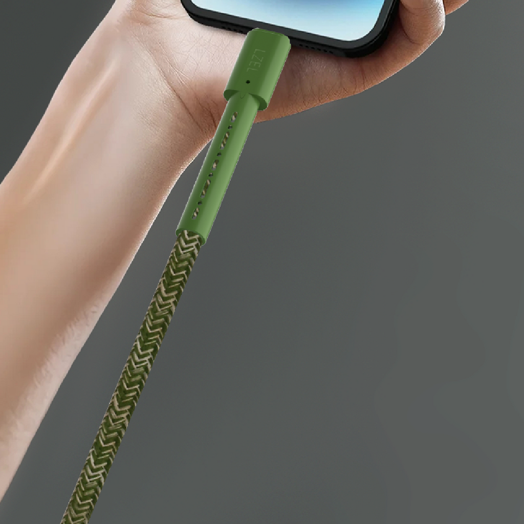LZEL Celeris Charge AXL Braided USB-A to Lightning Cable, 480Mbps, 15W Max, 2m | Green