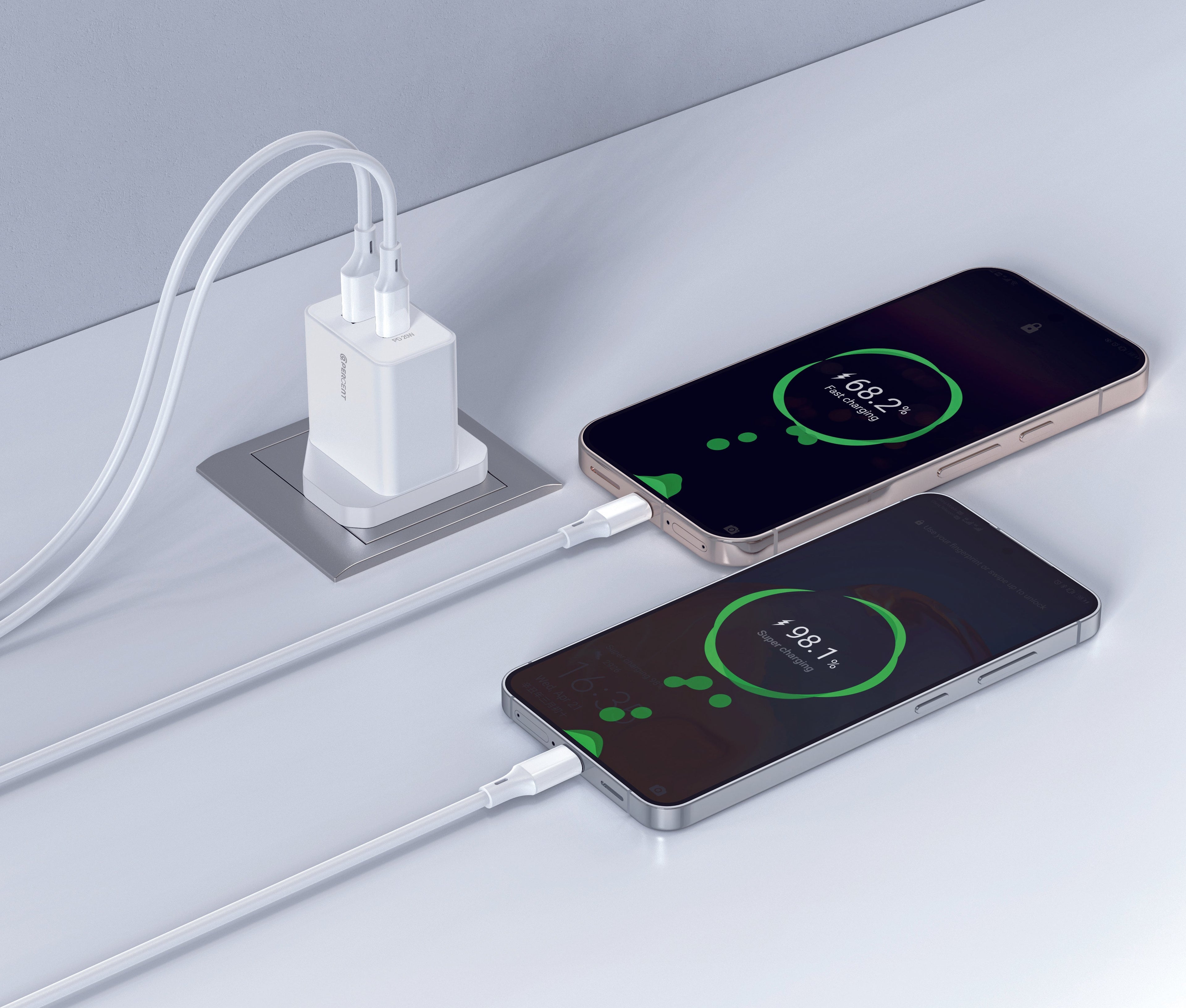 90 Percent THUNDERNEO Volt – 20W Dual-Port USB Wall Charger | White