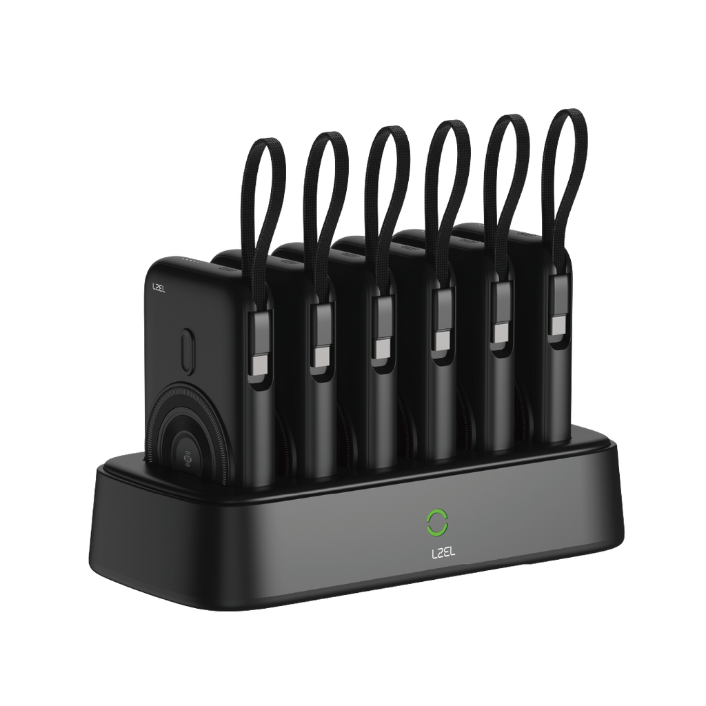 LZEL HexaEnergia Station 6x Wireless Powerbank Charging Dock | 10000mAh Battery | Built-in Cable | Black