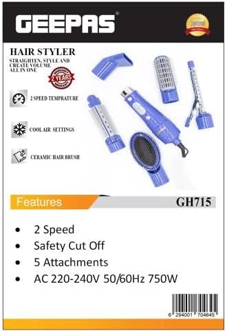 Geepas 6-in-1 Hair Styler â€“ 750W, 2 Speeds, Cool Function