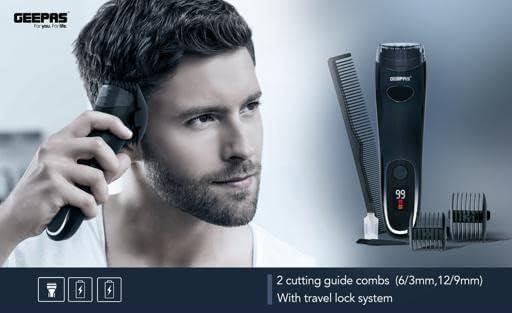 Geepas Rechargeable Hair & Beard Trimmer â?? 2 Combs, 4 Lengths, Li-Ion, Ceramic & Titanium Blade